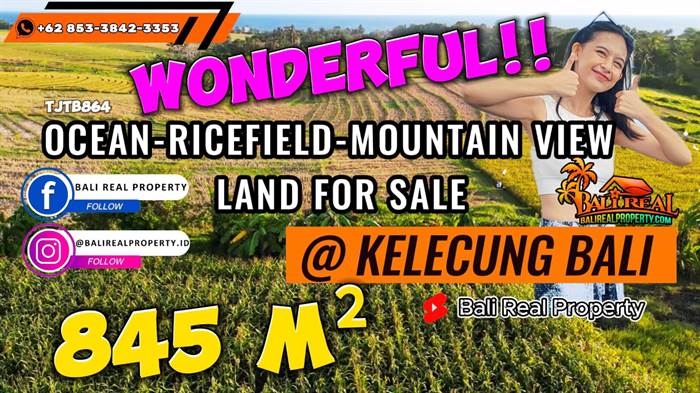 JUAL TANAH DI TABANAN BALI 8.45 Are View Sawah, Laut dan Gunung, dekat Pantai